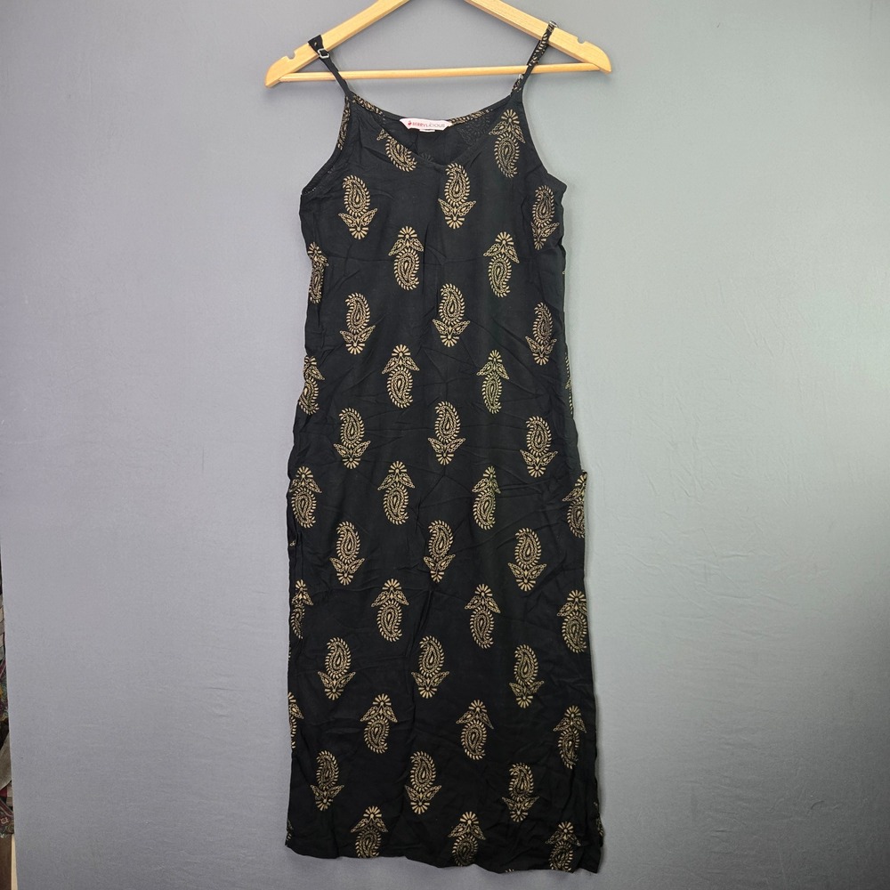 Berrylicious Midi Dress Paisley Gold Black Sleeveless Size S Small Adjustable